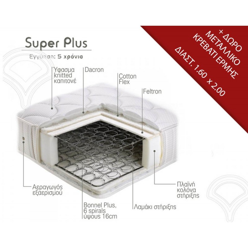 Linea Strom Super Plus με δώρο μεταλλικό κρεβάτι Ερμης 1.60 x 2.00 Linea Strom Super Plus με δώρο μεταλλικό κρεβάτι Ερμης 1.60 x 2.00
